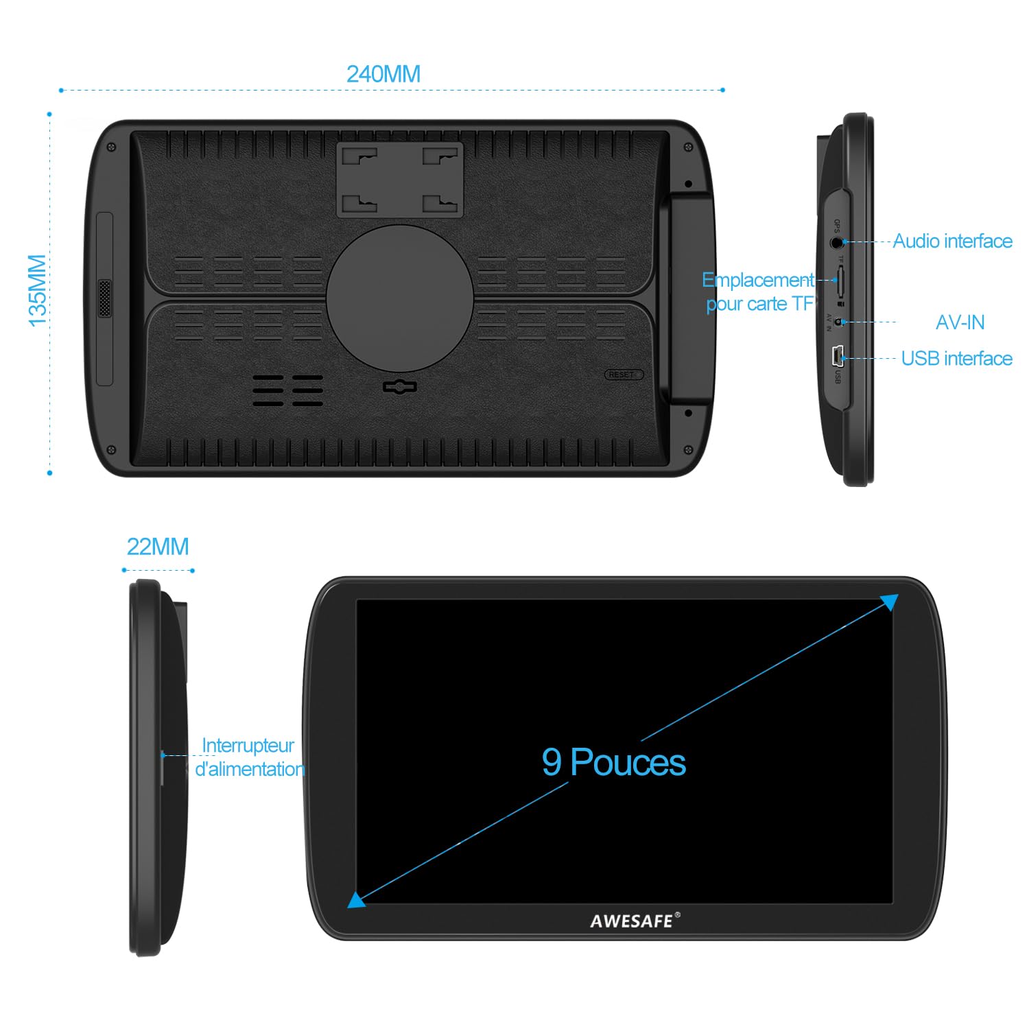 GPS Voiture 9 Pouces avec Bluetooth 2025 – Navigation Europe, Mises à Jour Gratuites, Alerte de Vitesse, Guidage Vocal, Compatible Camion & Camping-Car