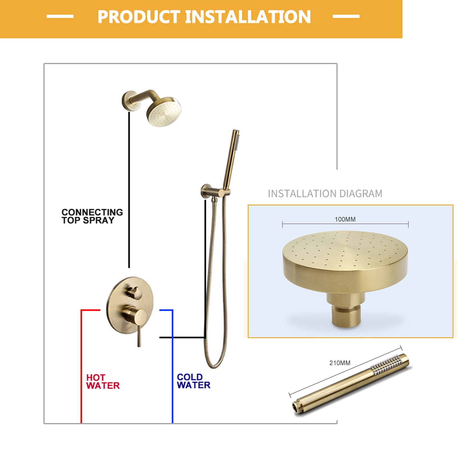 Grifo Mezclador baño con Mezclador Lluvia Mano, Kit decoración bañera y Ducha 2 Funciones con válvula empotrada.