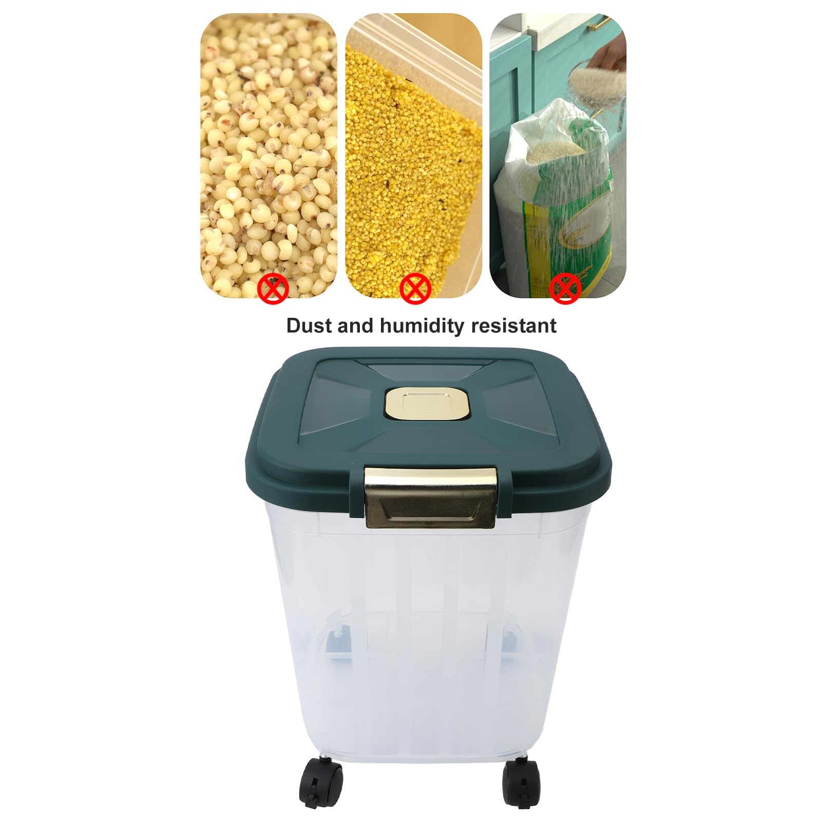 Cryfokt Contenedor para Almacenamiento de Arroz de Gran Capacidad con Sello Hermético y Ruedas Giratorias para Facilitar el Transporte, Ideal para Cocina y Comedor (Pequeña)