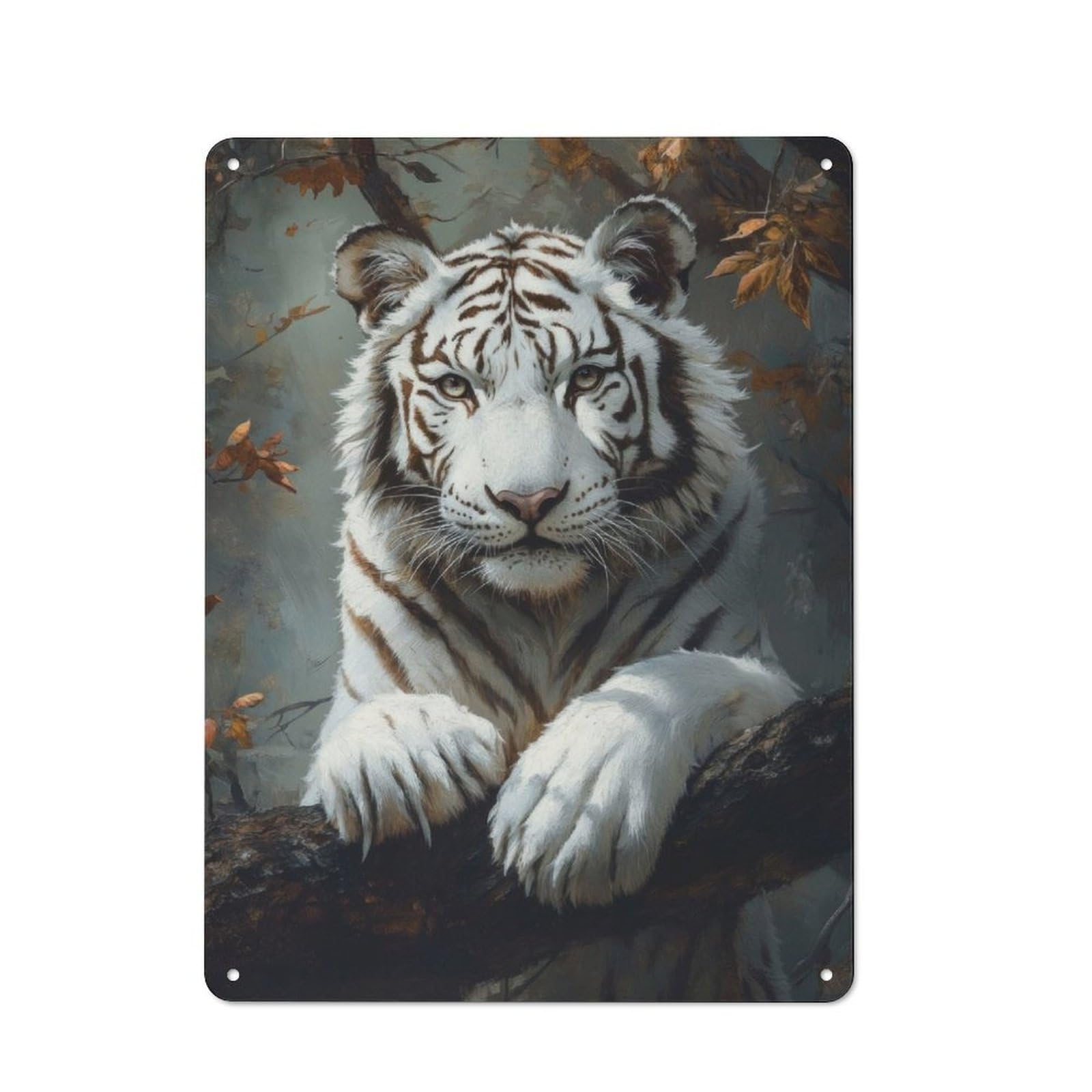 Junmoney White Tiger In Autumn Industrial-Style Tin Sign 40X30cm For Garage Or Workshop, For Garage, Workshop And Man Cave Decoration
