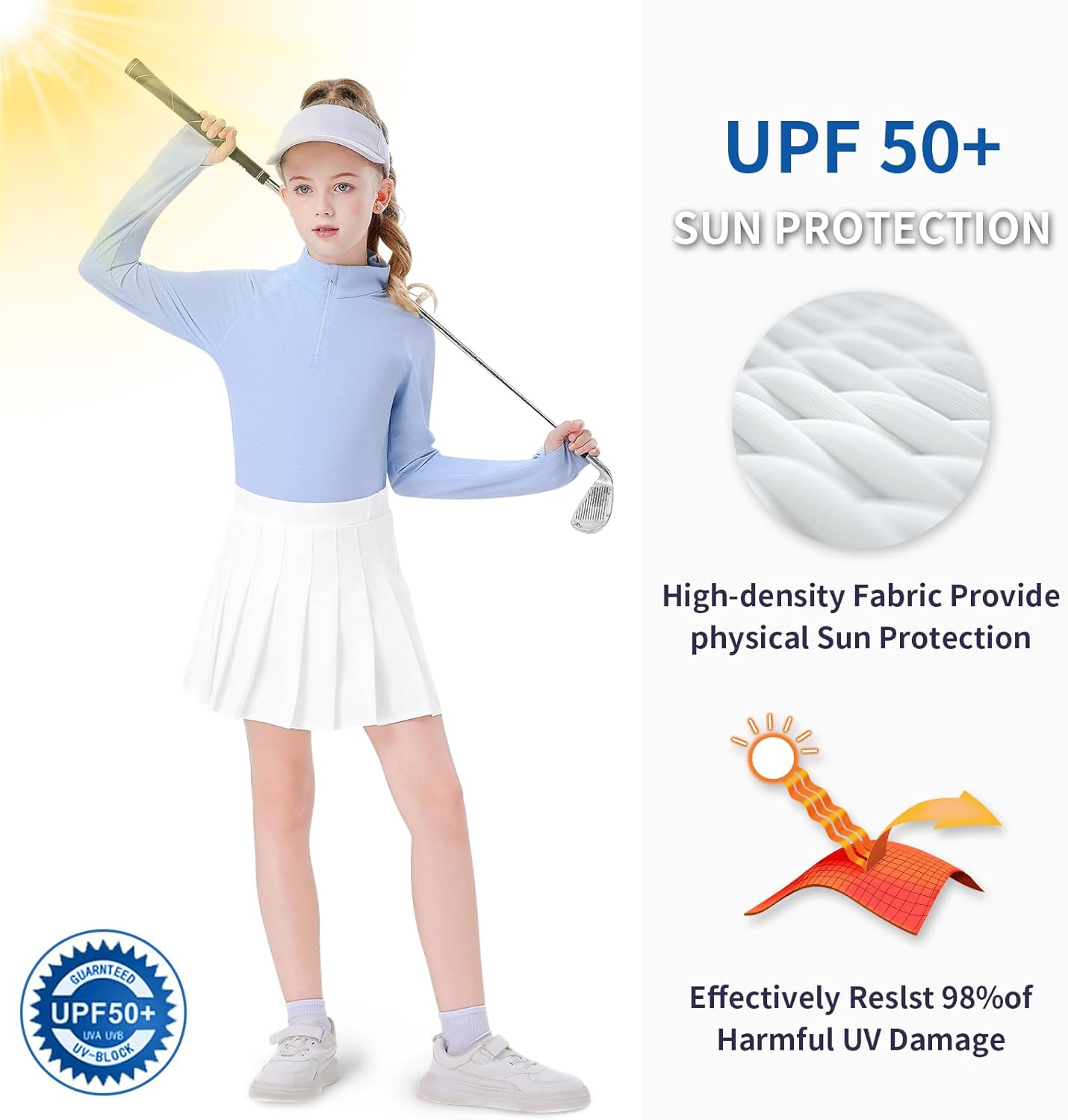 Soneven Girls Long Sleeve Golf Polo Shirts Quick Dry UPF50+ Equestrian Tennis Tops with Thumb Holes for Age 5-16 Years - Image 4