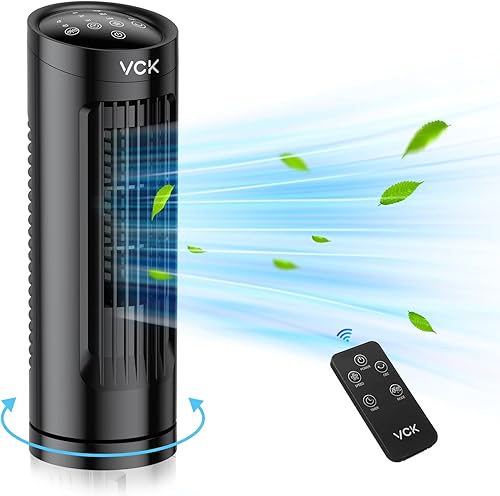 VCK Ventilador de torre de 13 pulgadas, ventilador de escritorio de oscilación de 70 con 3 velocidades, 3 modos de viento, diseño seguro sin aspas,