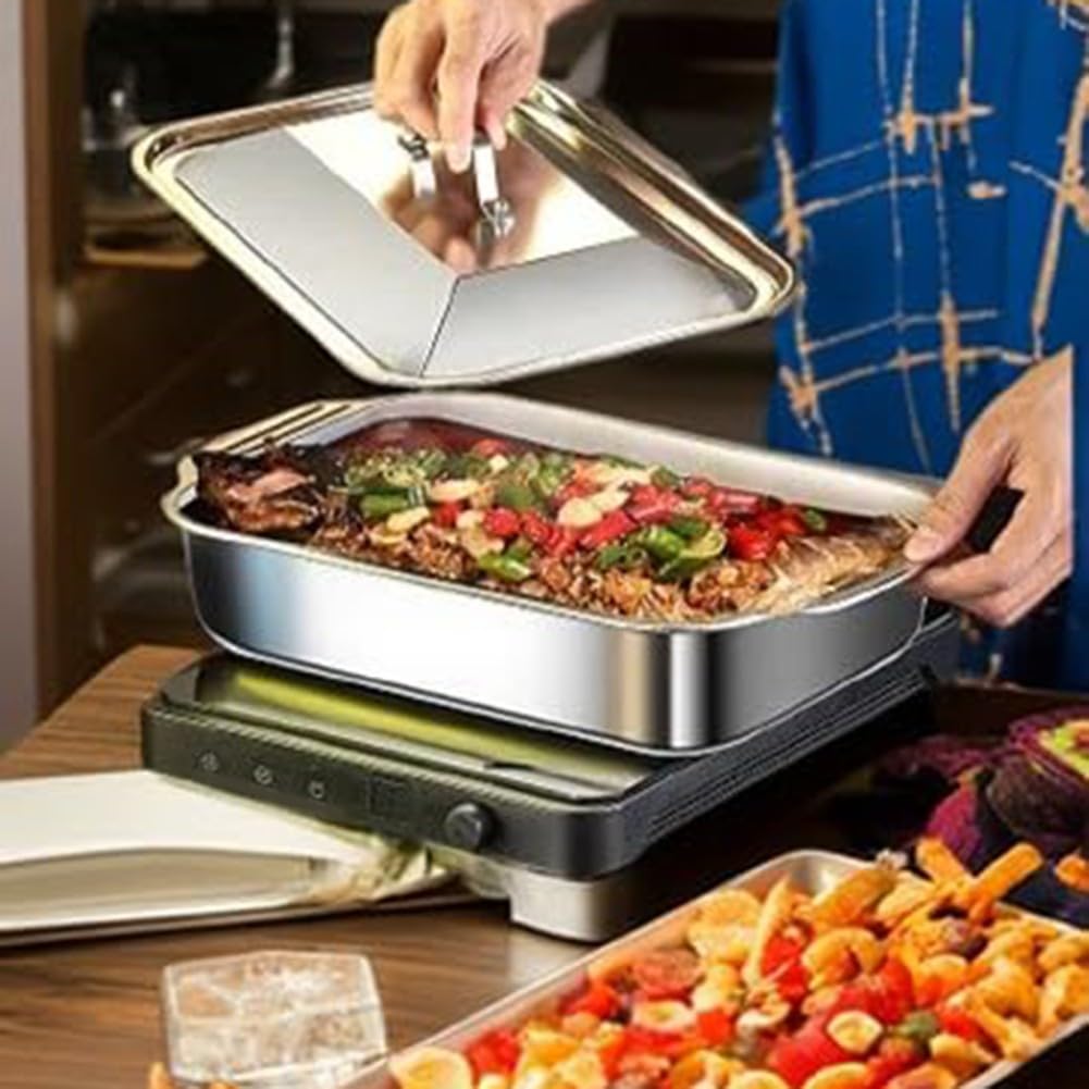 Hochwertige Lasagneform Aus Edelstahl Mit Deckel Und Zwei Vernieteten Griffen, Ofen- Und Spülmaschinenfest, Tiefes 7,6 Cm Fassungsvermögen Für Mehrschichtige Aufläufe(41 deep)
