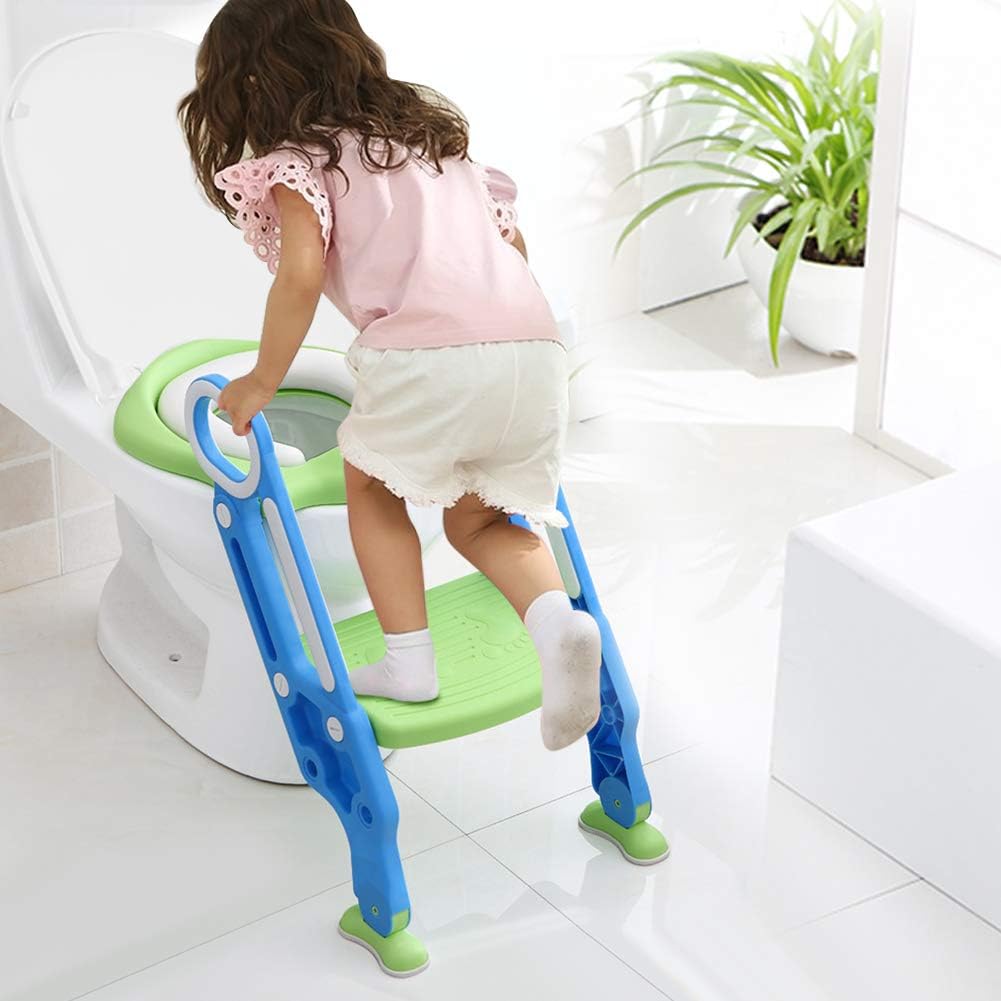 Adaptador WC Niños con Escalera, Asiento de inodoro para niños con orinal con escalera(Blau)