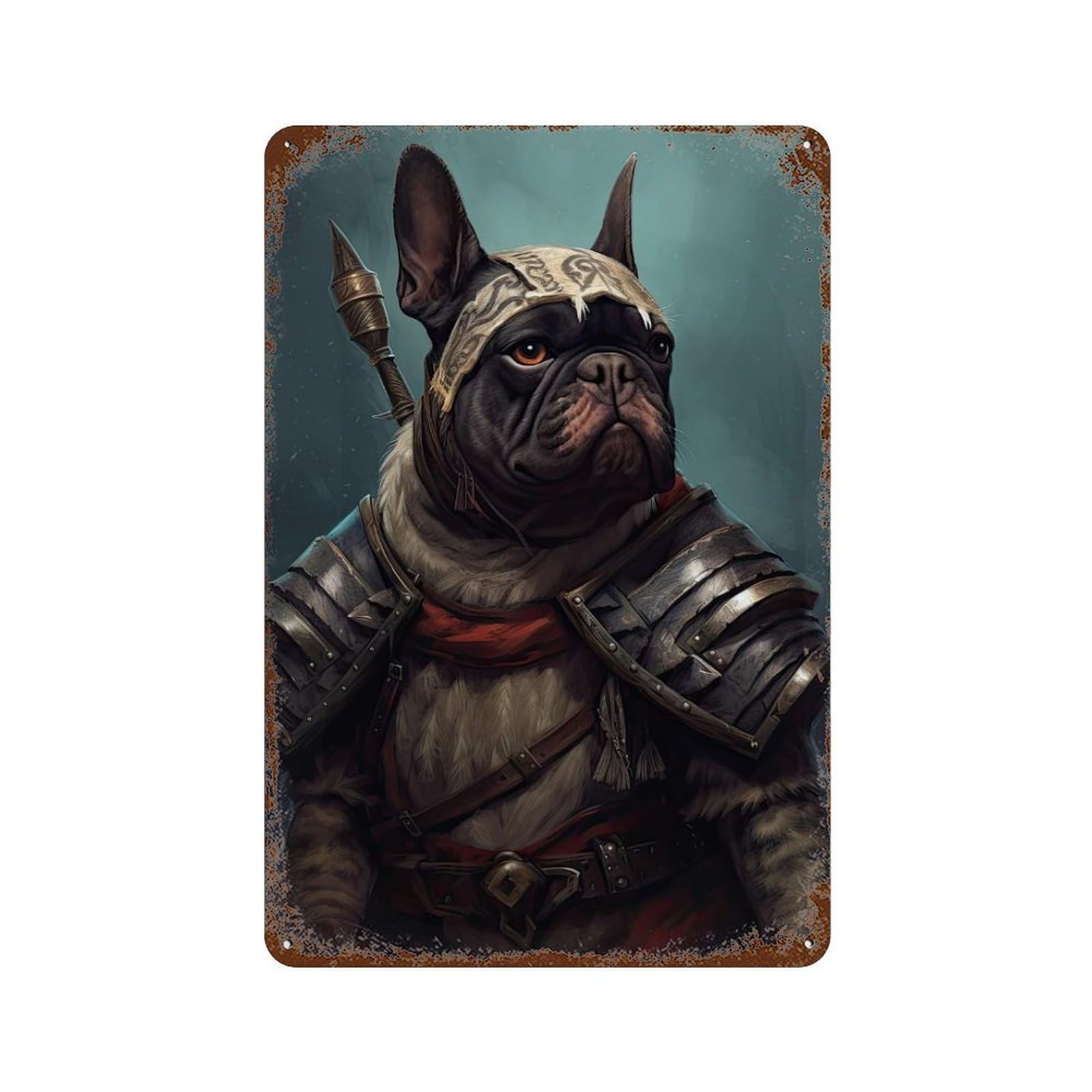 Garage Style French Bulldog Viking Distressed Metal Wall Sign 11.8"x7.9", Decorative Metal Wall Art for Bar And Workshop