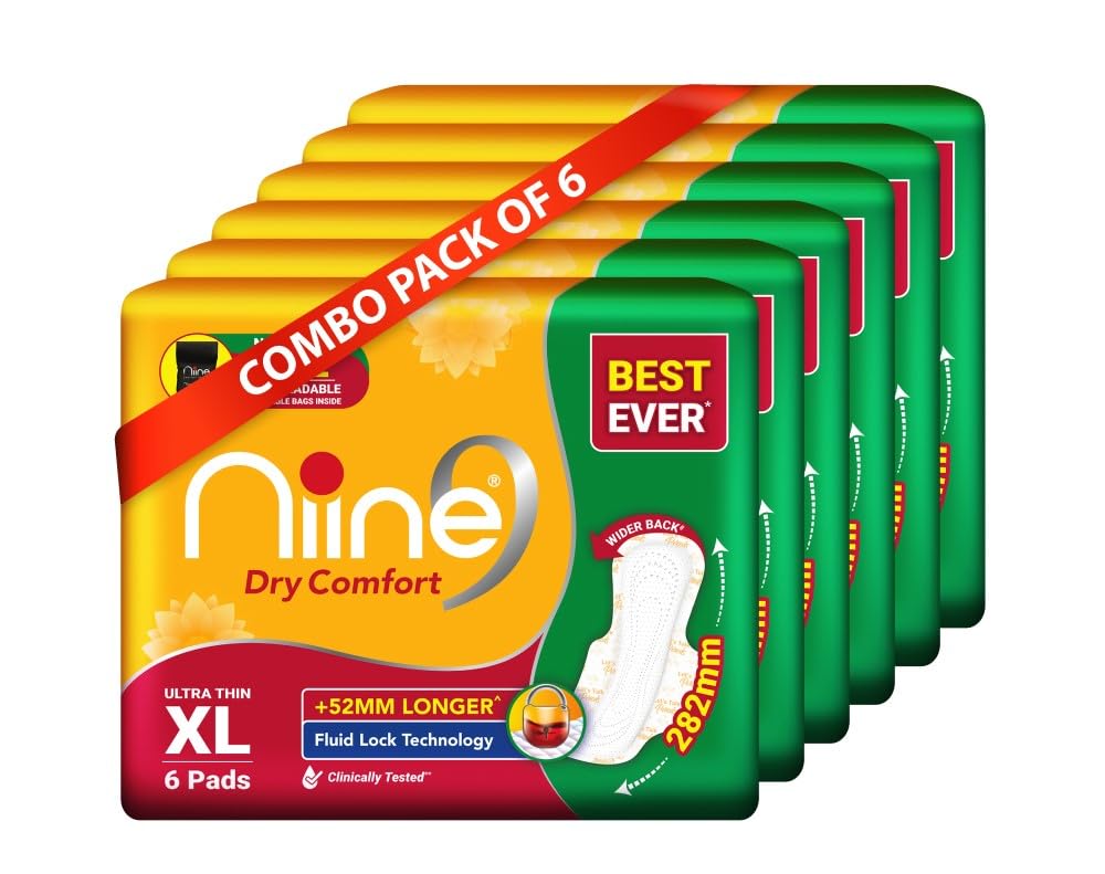 Niine Dry Comfort Ultra-Thin (XL) Pads | Day & Night Protection | With Fluid Lock Gel & Comfortable |Disposable Bags| for Heavy Flow - 36 Pads (Pack of 6) (B0D384LCGX) Amazon Price History, Amazon Price Tracker