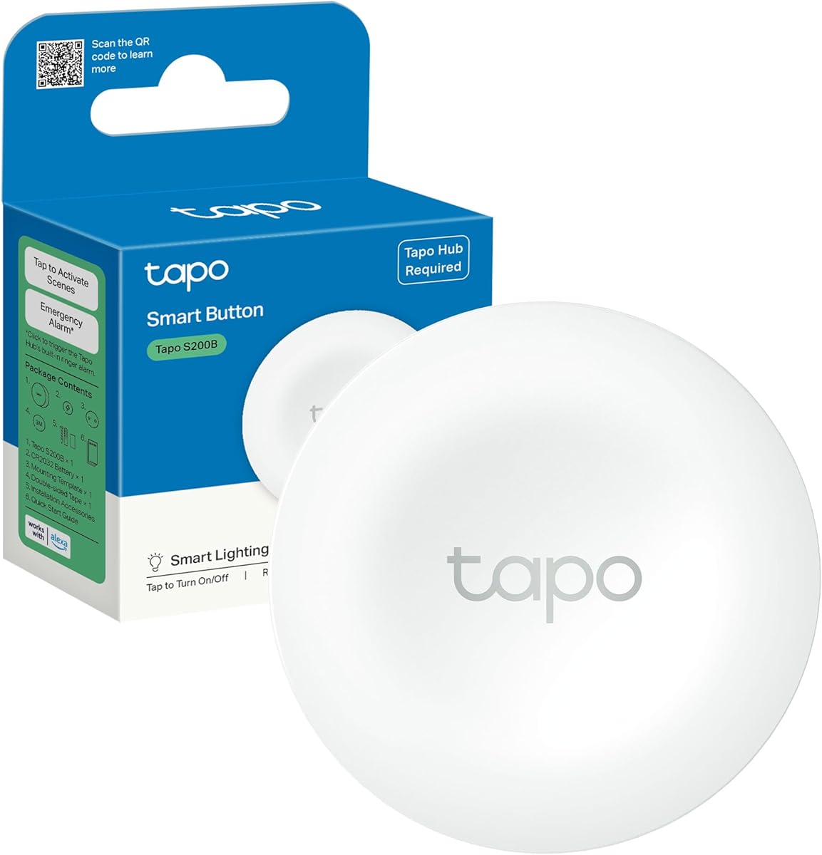 Tapo S200B Smart Button, One-Click Alarm, Lighting Control, Customized Actions, Smart Doorbell, Magnetic Mounting, Battery Included, Easy Installation, Multiple Locations Control, Tapo Hub Required