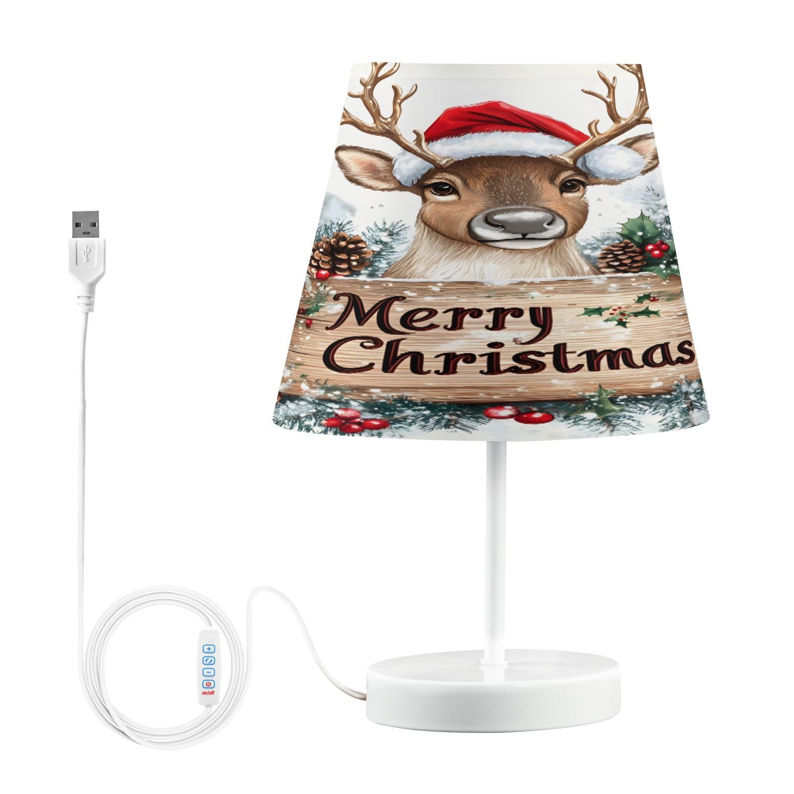 Mnsruu Bedside Table Lamps with USB Ports, Christmas Reindeer Nightstand Desk Lamps for Bedroom, Living Room, Office,M