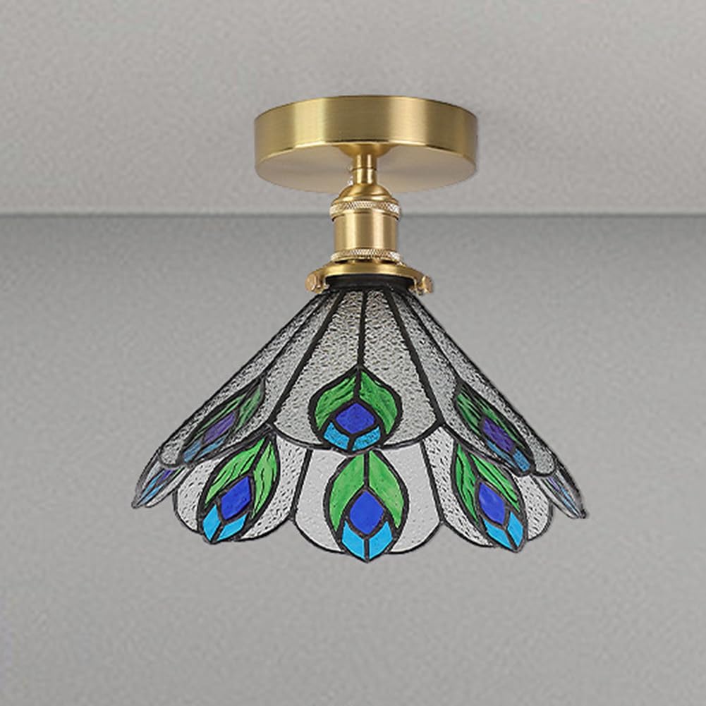 Tiffany Style Stained Glass Ceiling Light Brass, Glass Lampshade Ceiling Lamp Handmade Butterfly Lamp Pendant Light Mediterranean Decor Hallway Lighting Living Room Lighting,E