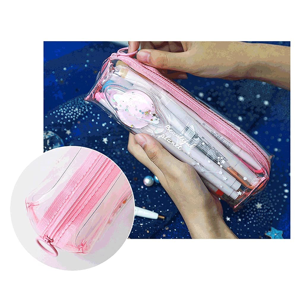 Caja de lápices Caja de lápiz de PVC impermeable PVC de gran capacidad Bolsa de almacenamiento de papelería Bolsa cosmética, soporte de pluma transparente con cremallera-4 colores bolsa bolsa bolsa
