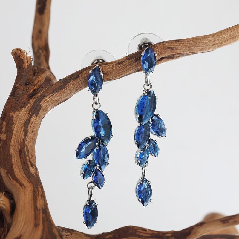 Cubic Zirconia Bridal Earrings - Sterling Silver Marquise Crystal Zircon Rhinestone CZ Cluster Floral Leaf Dangle Drop Earrings for Women Girls Wedding Party Prom Bride Bridesmaids Jewelry4