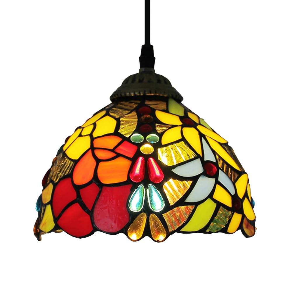 Chao Zan Tiffany Style Pendant Light, Stained Glass Grape Design, Multicoloured Floral Pattern, Hanging Ceiling Lamp,Living Room, Bedroom, Corridor, E27 Chandelier Lights (Figure: B)