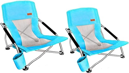 Miniatura 1 de Nice C Silla plegable de camping de playa baja silla ultraligera con soporte para tazas y bolsa de transporte compacta y resistente al aire libre