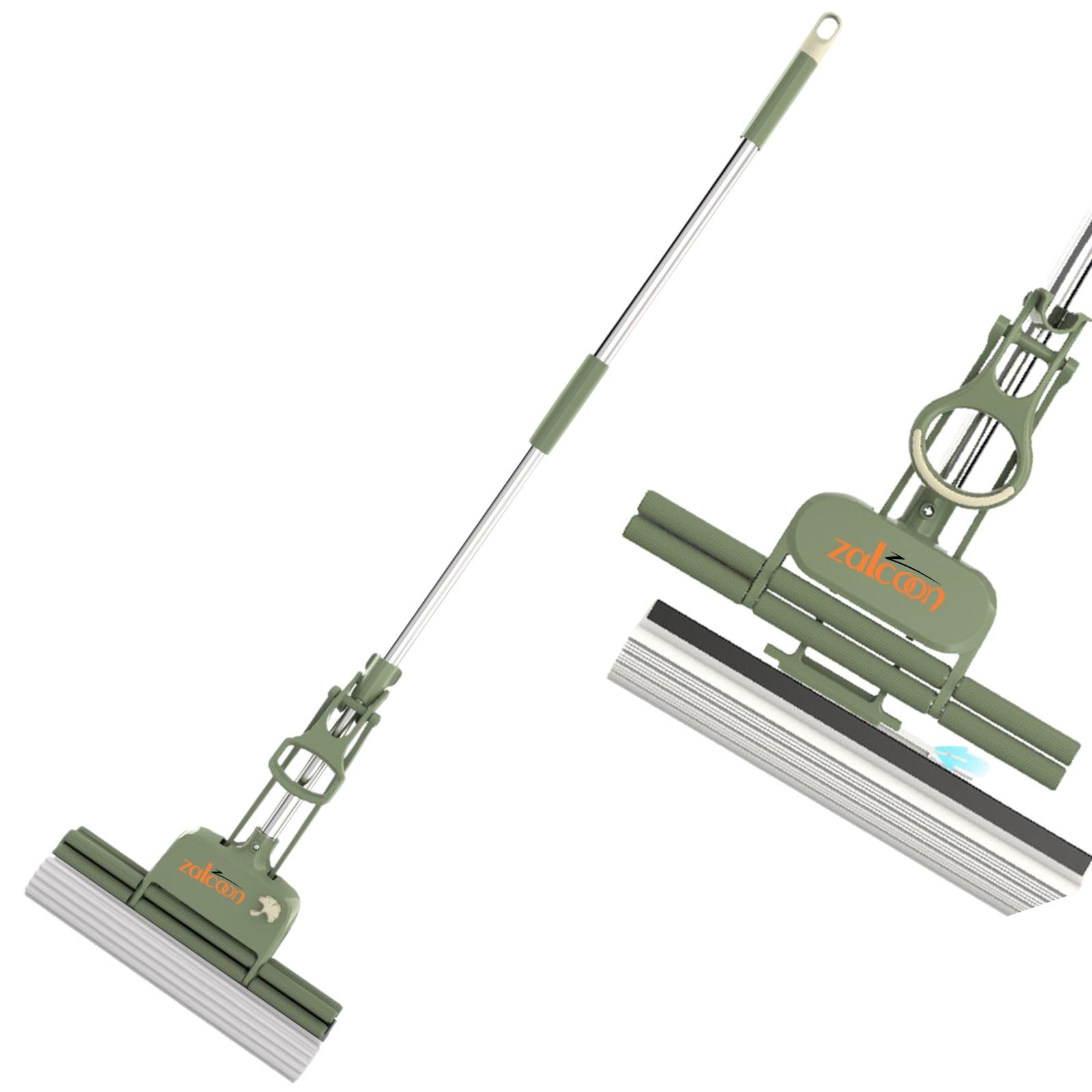 ZALCOON Sponge Mop Super Absorbent 27cm wide Foam | 135cm Long Handle, Quick Replacement of Mop head | Home Commercial Cleaning Tool for Hardwood, Multi-Surface Hard Bathroom Kitchen Garage Floors