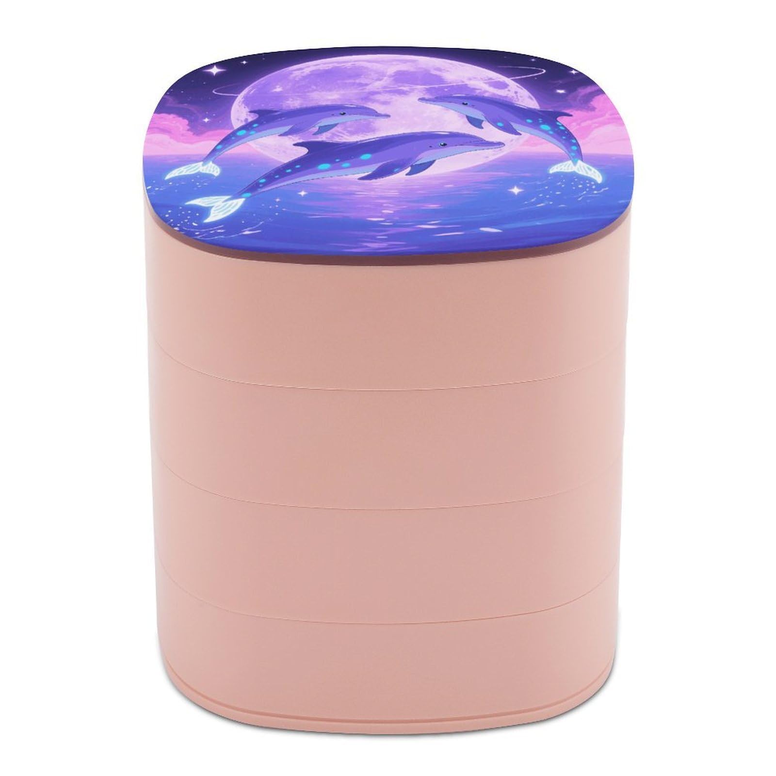 VstaDank Dolphin Moon Jewelry Box with Mirror 4-Layer Rotating Jewelry Tray Case Portable Jewelry Case Trinket Boxes Trinket Cases Travel Jewelry Organizer Earrings Storage Box