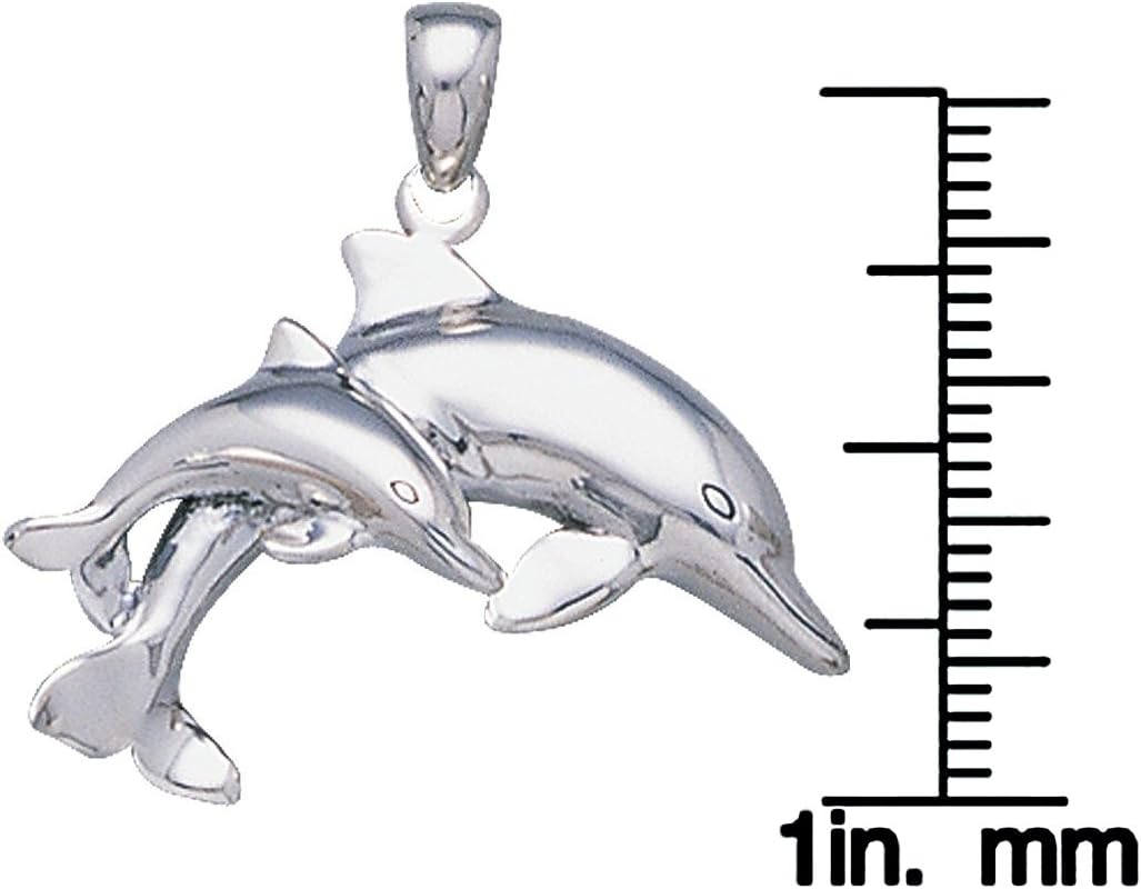 Jewelry Trends Sterling Silver Large Mother and Child Dolphin Pendant Necklace 18"
