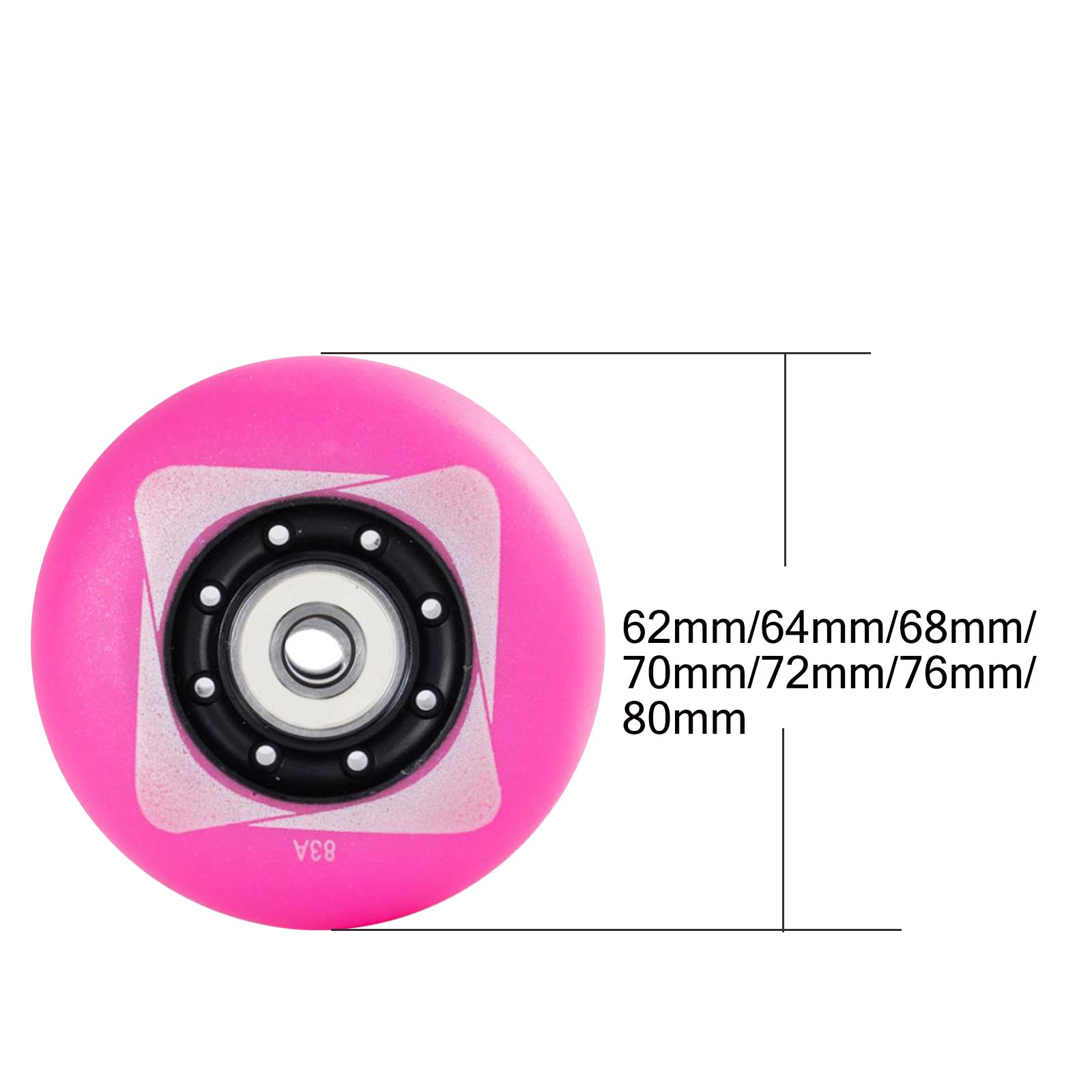 Genérico Ruedas de Repuesto para Patines en Línea Exterior Interior Rueda de Patinaje Callejero, 83A, 62 mm, 64 mm, 68 mm, 70 mm, 72 mm, 76 mm Y 80 mm, con Rodamientos Giratorios de Bajo Ruido.