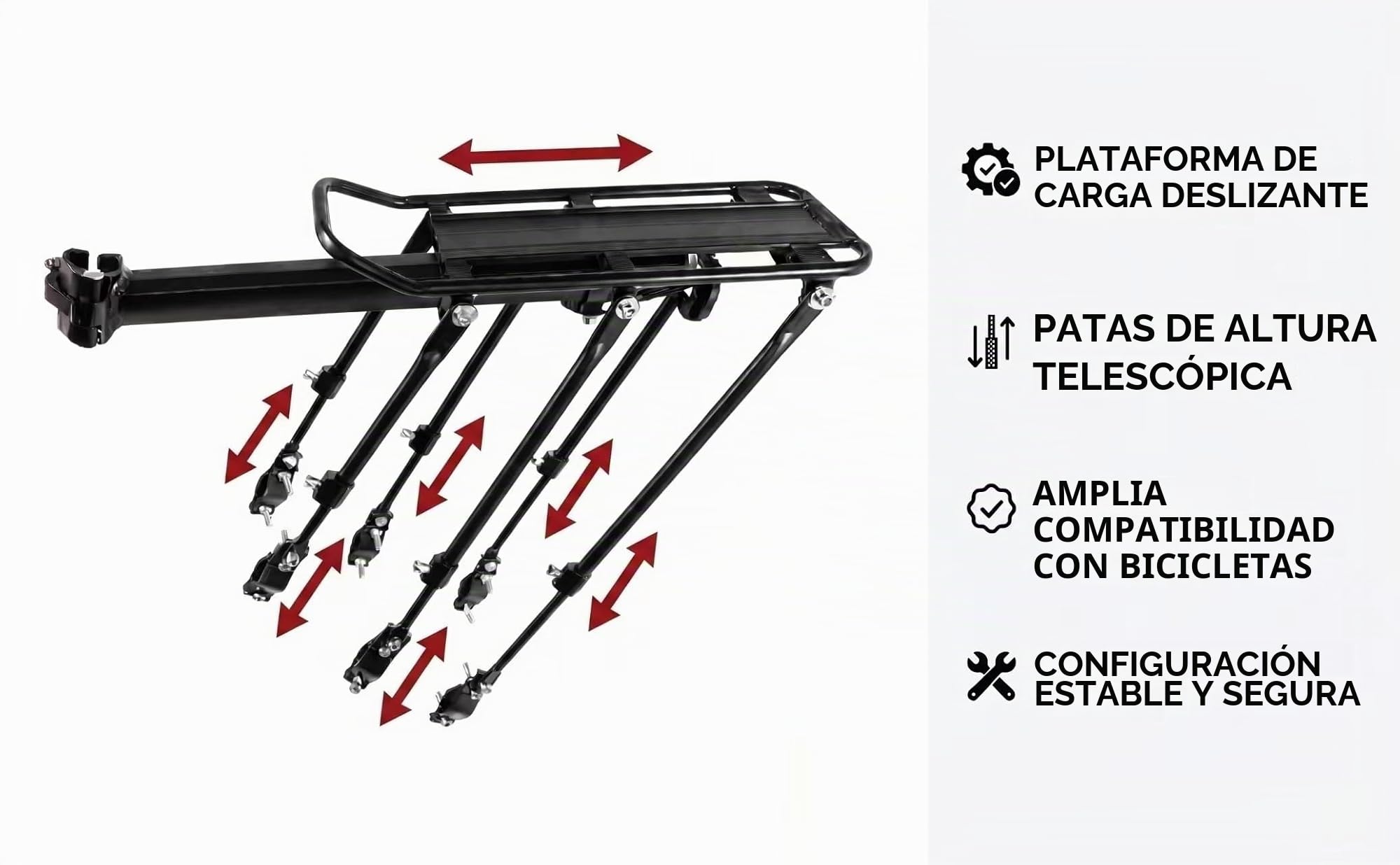 COMINGFIT Portabicicletas trasero para bicicleta, de liberación rápida, ajustable, de aleación, capacidad de 120 kg, apto para bicicletas de 24, 26, 27.5 y 29 pulgadas