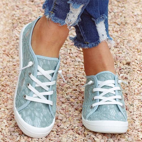 BORAMAX Women's Canvas Sneakers Low Cut Canvas Shoes Lace Up Fashion Tennis Shoes Breathable Flats Bride Lace Sneakers4
