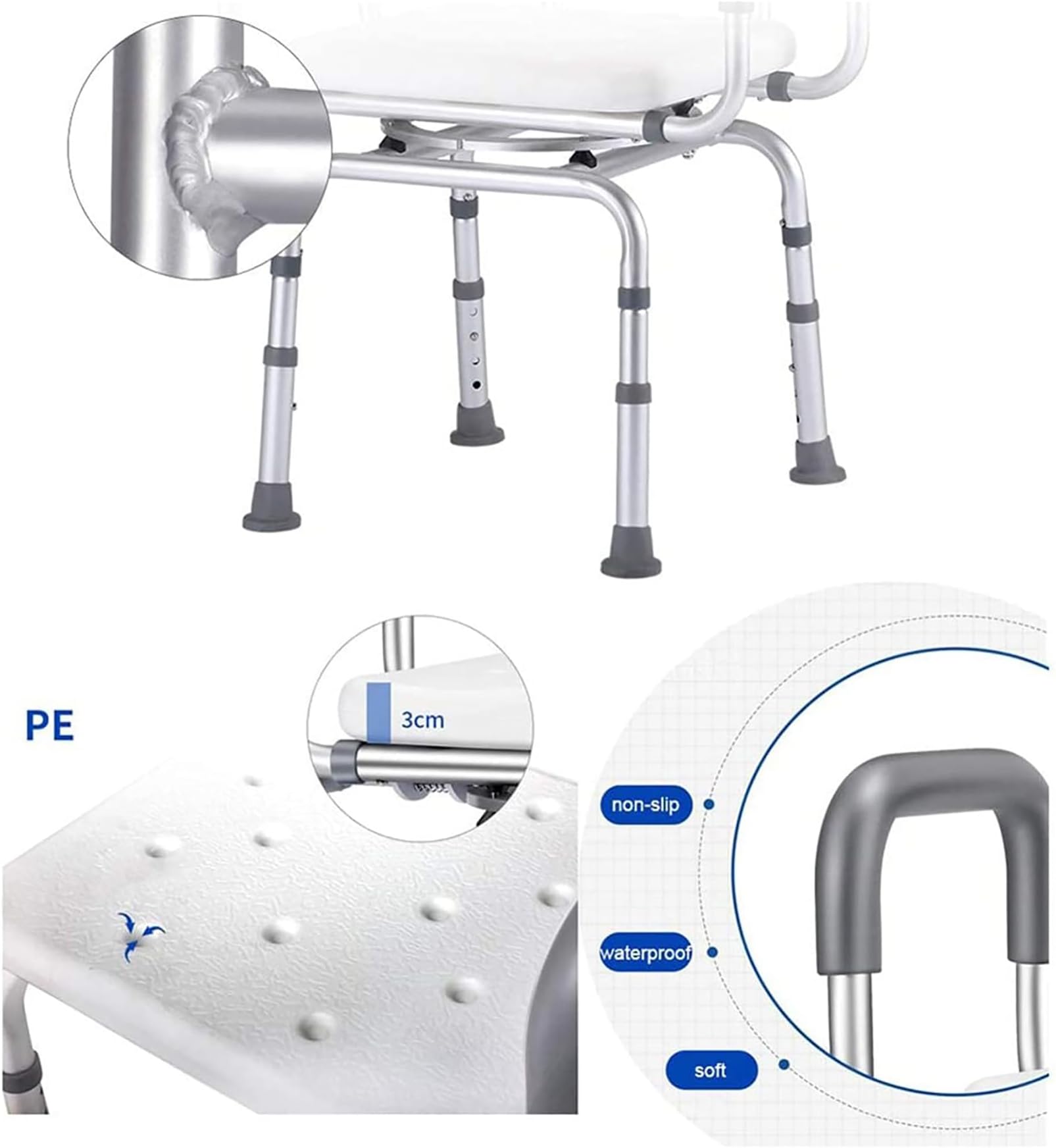 Silla De Ducha Giratoria De 360°, Antideslizante, Taburete De Ducha para Obesos con Respaldo Y Asas, Asiento De Baño Portátil, Banco De Ducha Ajustable, para Personas Mayores Discapacitadas