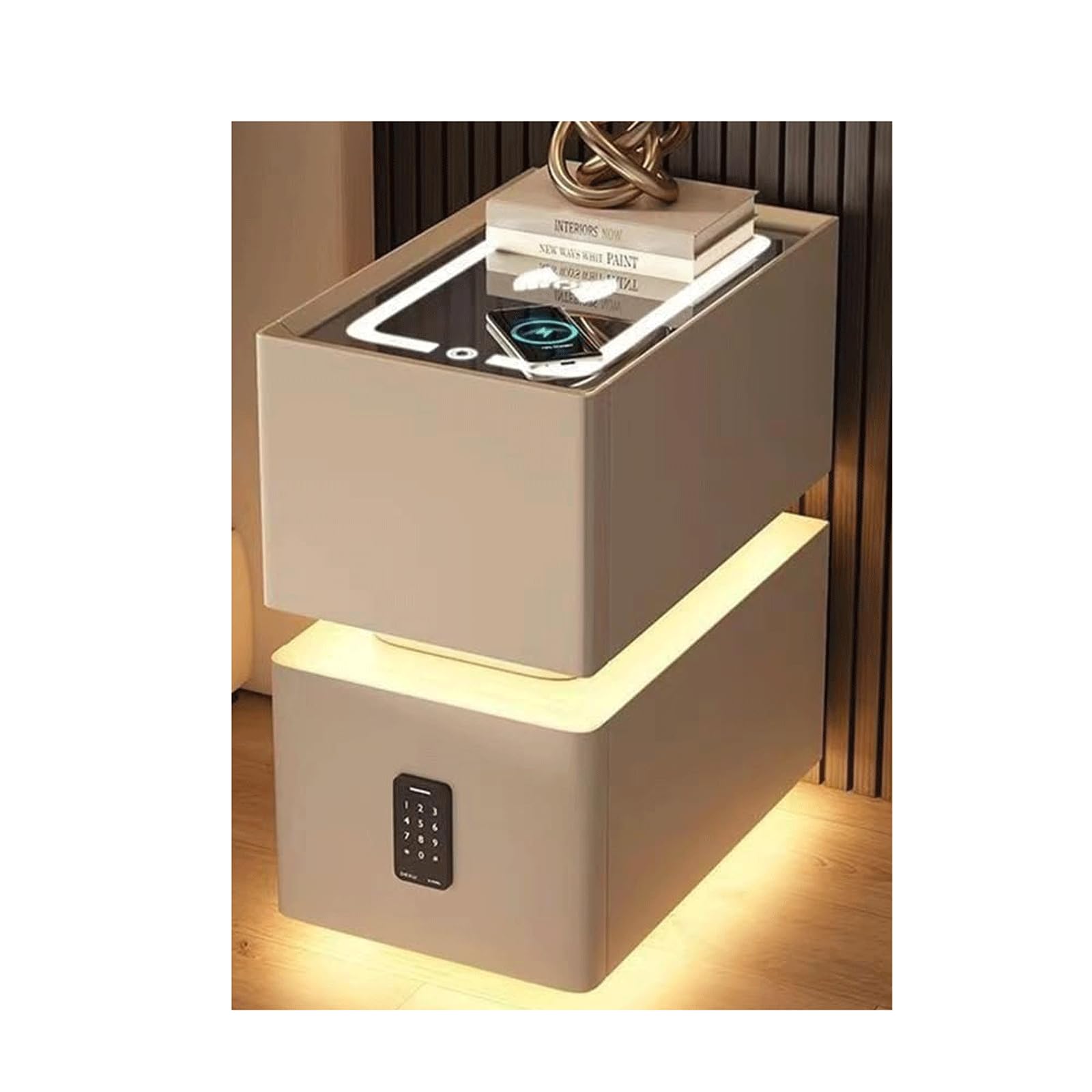 Table de chevet étroite intelligente en bois massif pour sécuriser et charger vos appareils