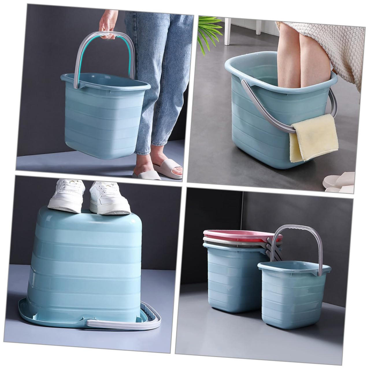 FRCOLOR Secchio di Plastica Rettangolare Manico per Piante da Giardino e Cibo per Animali, Antiscivolo e Maneggevole per Aziende Agricole e Hotel