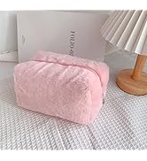 REFRASE LIFE Cute Pencil Case, Furry Pencil Pouch, Small Plush Makeup Bag in Macaron Colors, Cosm...