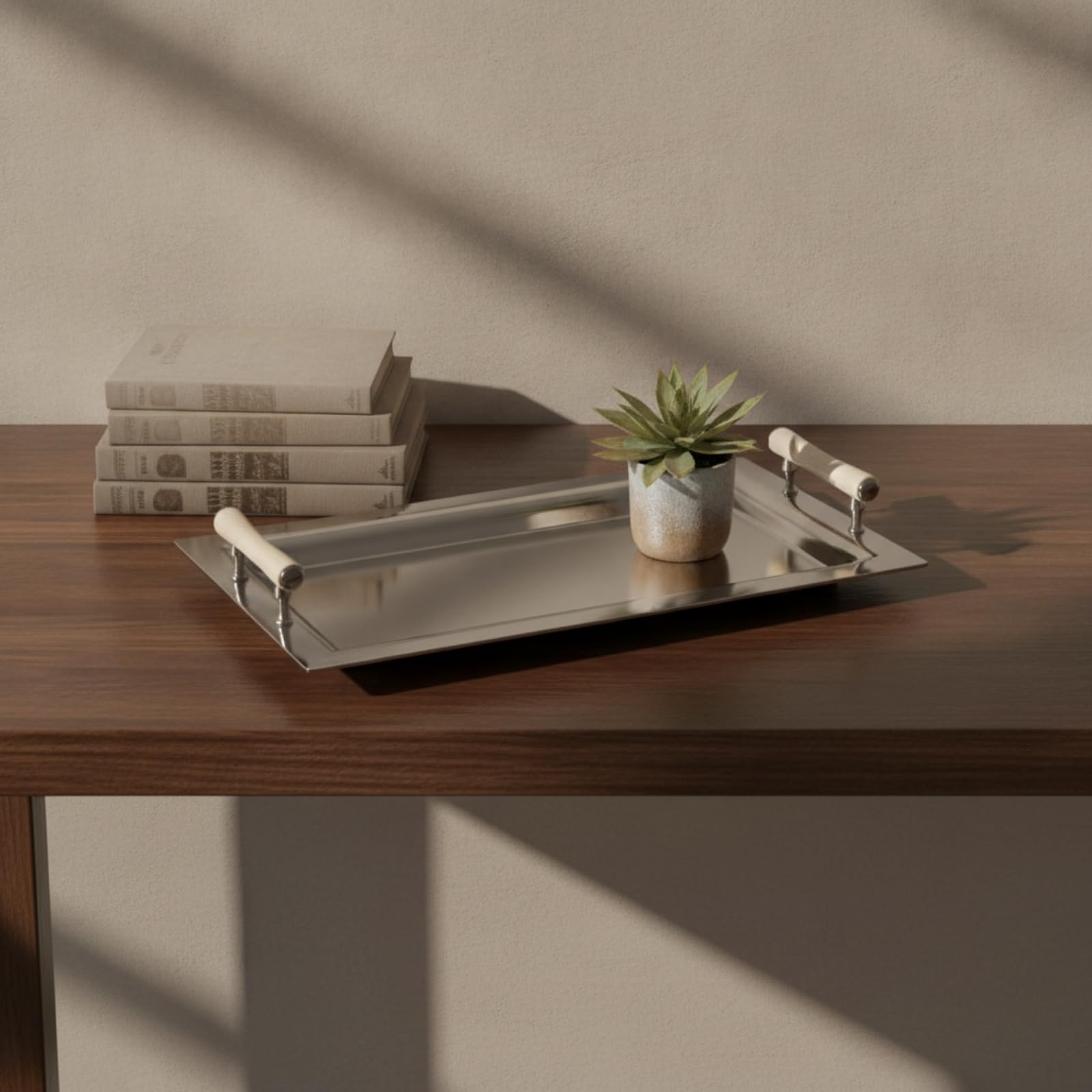Banja Servicio con corativa Banja con Pulida para Bar, 46 34 H4cm, Estilo Europeo, Bandeja Rectangular Plateada De Superficie Brillante