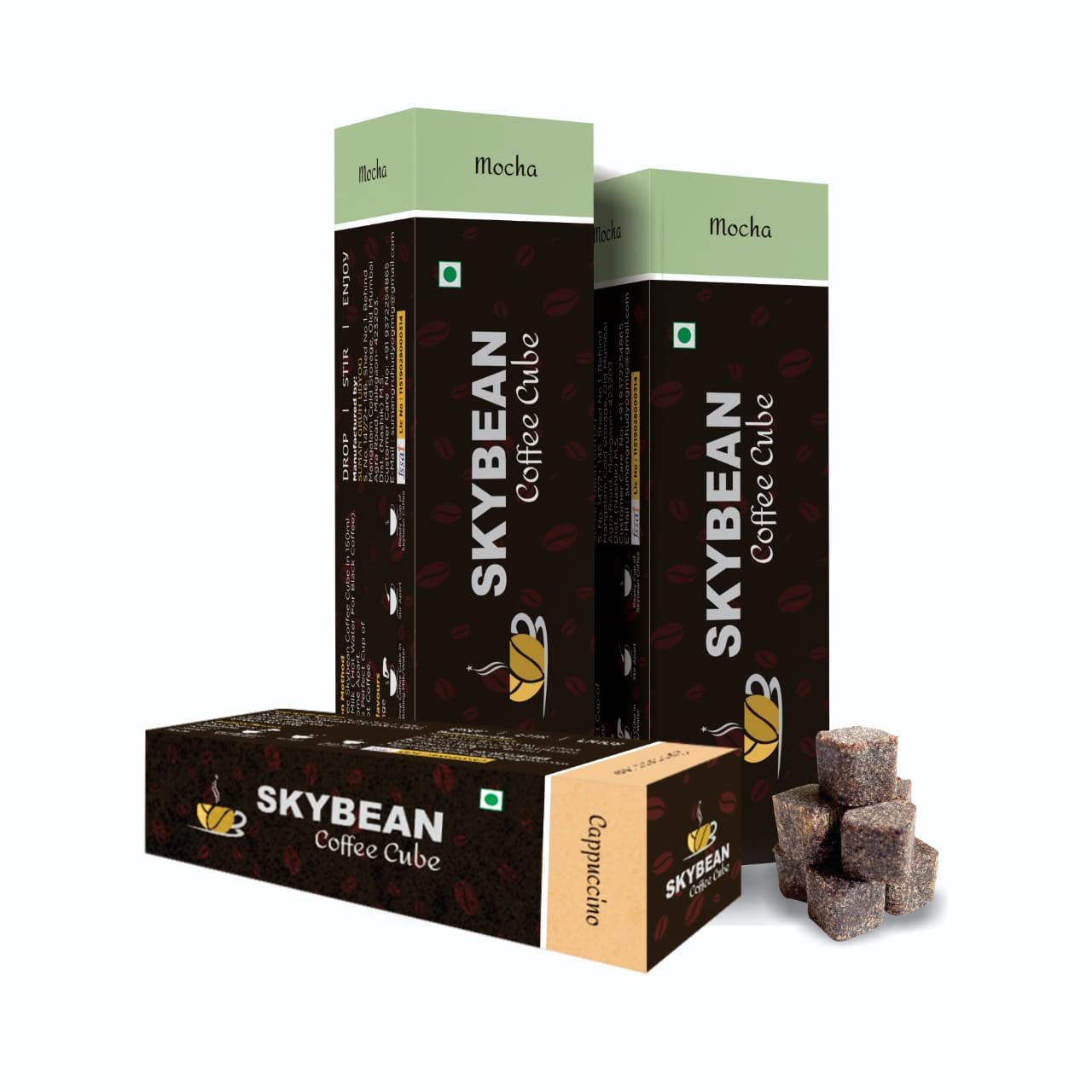 SKYBEAN Combo Pack Mocha + Mocha + Cappuccino Coffee Cube - 100g each Pack 100% Pure Coffee, Suitable for Hot & Cold Coffee Drink