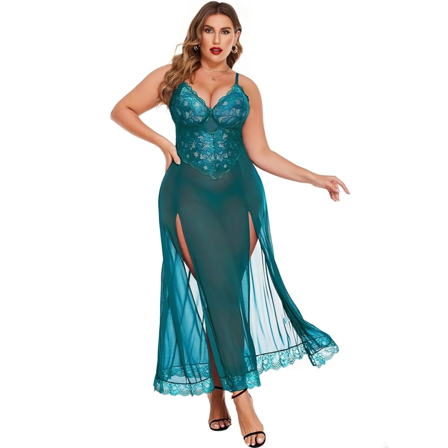 nilom Women's Lace Embroidered Maxi Babydoll Lingerie Set, Women Lingerie Lace Chemise Nightgown Hot Sleepwear Sling Dress Babydoll Nightdress-picture-26