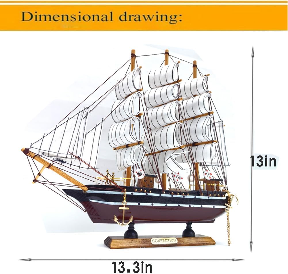 Model shipHandmade Sailboat, Ocean Themed Sailboat Model, Mediterranean Sailboat, Wooden Sailboat Suitable for Home and Office desks (White sail, Brown Hull)