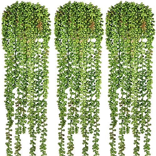 3pcs Artificial Fake String of Pearls Plant Faux Succulents Hanging Plants  for Wall Home Garden Decor