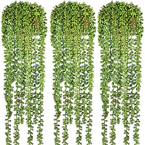 CLONG 3pcs Artificial Fake String of Pearls Plant Faux Succulents Hanging Plants for Wall Home Garden Decor Cover