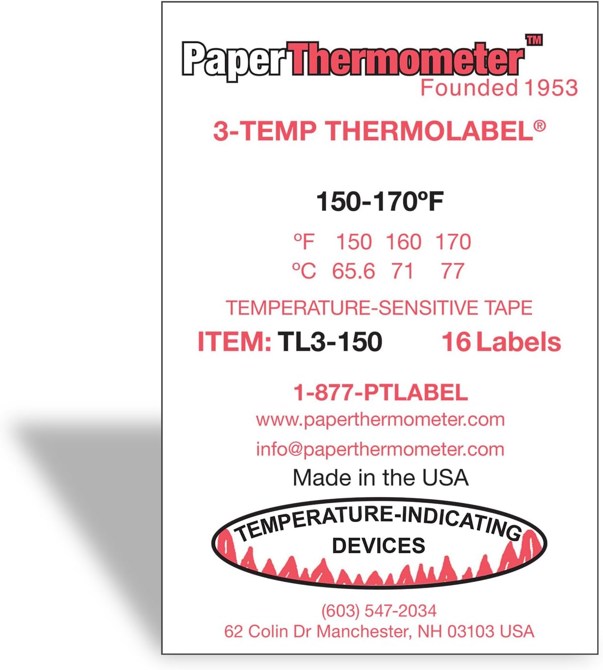 3-Temp Thermolabel 150°F 160°F 170°F Temperature Label for Dishwashers Pack of 16 Labels