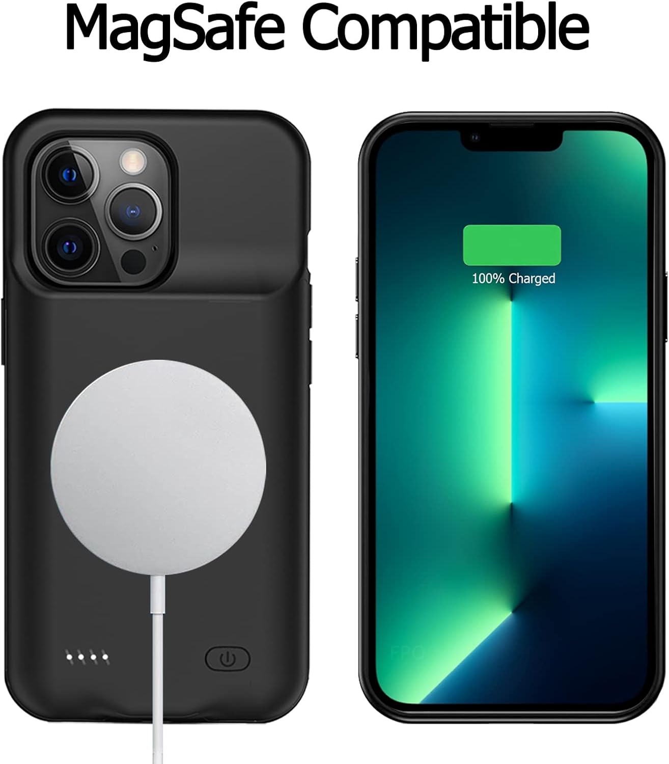 Battery Case for iPhone 13 Pro Max, [12000mAh] Enhanced Portable Protective Qi Wireless Charger Case Battery Pack with CarPlay Wireless Charging Case Compatible for iPhone 13 Pro Max (6.7 inch)-Black