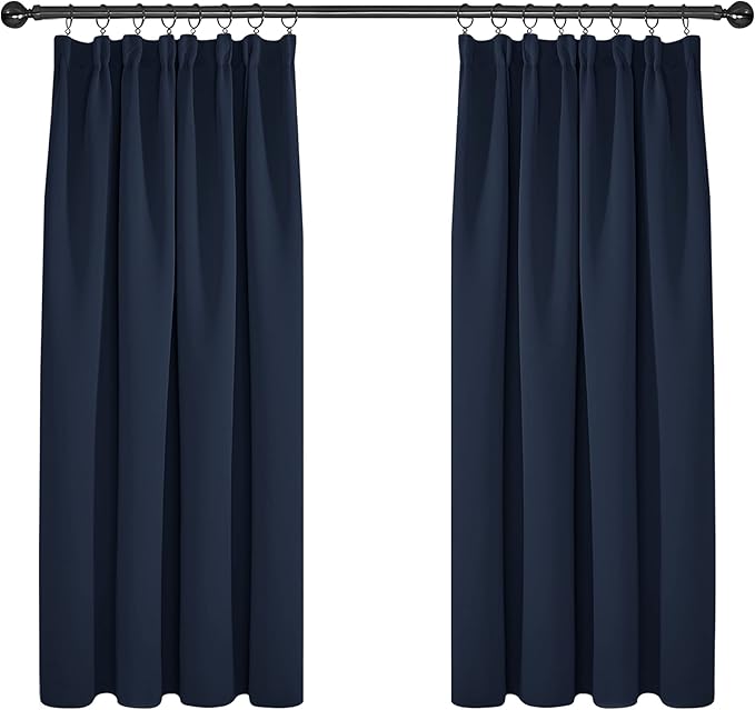 Deconovo thermal blackout pencil pleat curtains navy blue 46x54