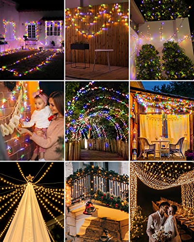 Ollny Solar String Lights Outdoor Waterproof Warm White & Multicolor 98Ft 300 Led, 11 Modes Solar Fairy Lights With Remote, Twinkle Christmas Tree Lights For Garden Patio Party Wedding Holiday #TOP3