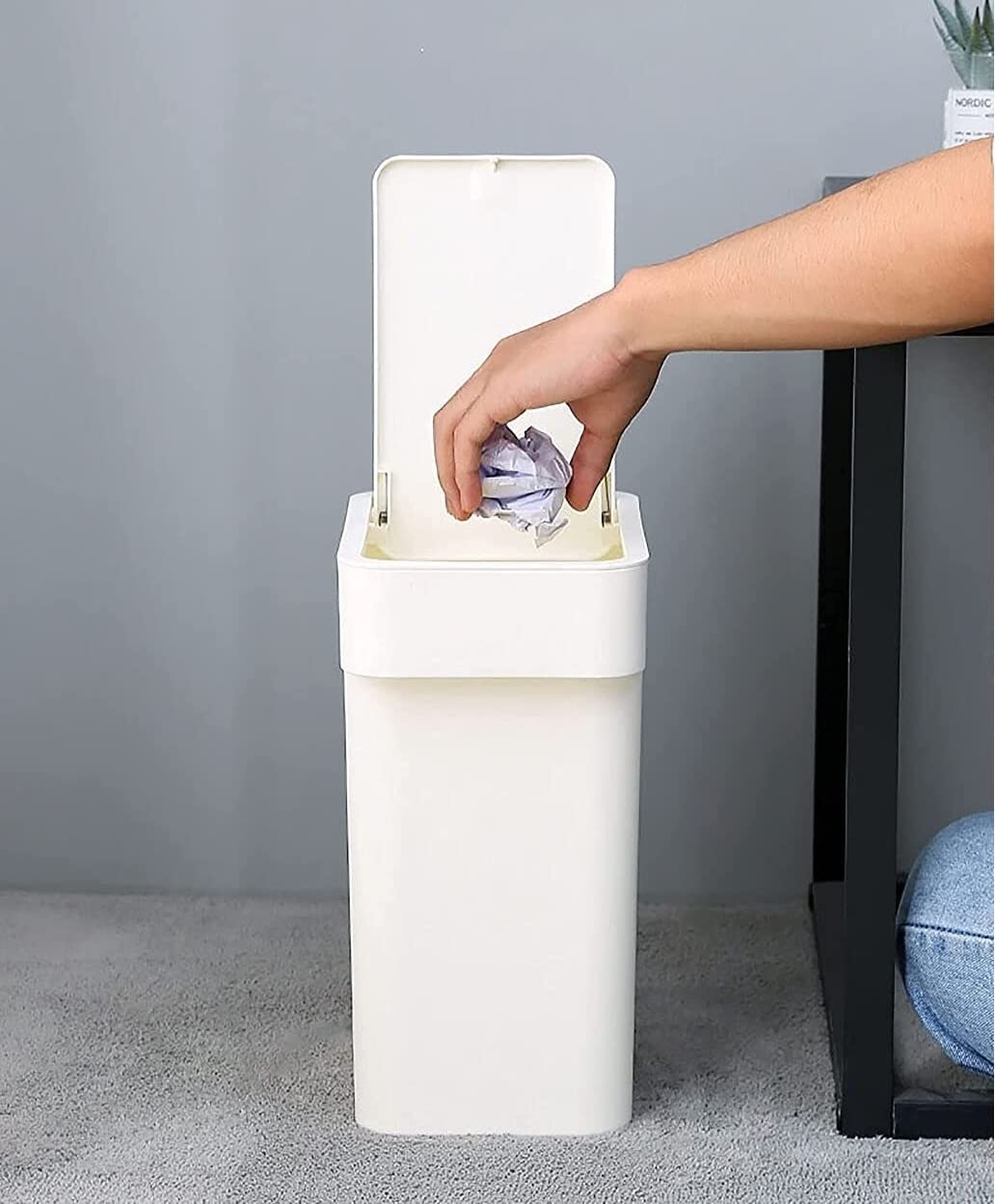 Cubo De La Basura Casa Cubo De Basura Clasificación Cuadrada Plástico Cesta para El Hogar Cubierto Papelera Reciclaje(A)