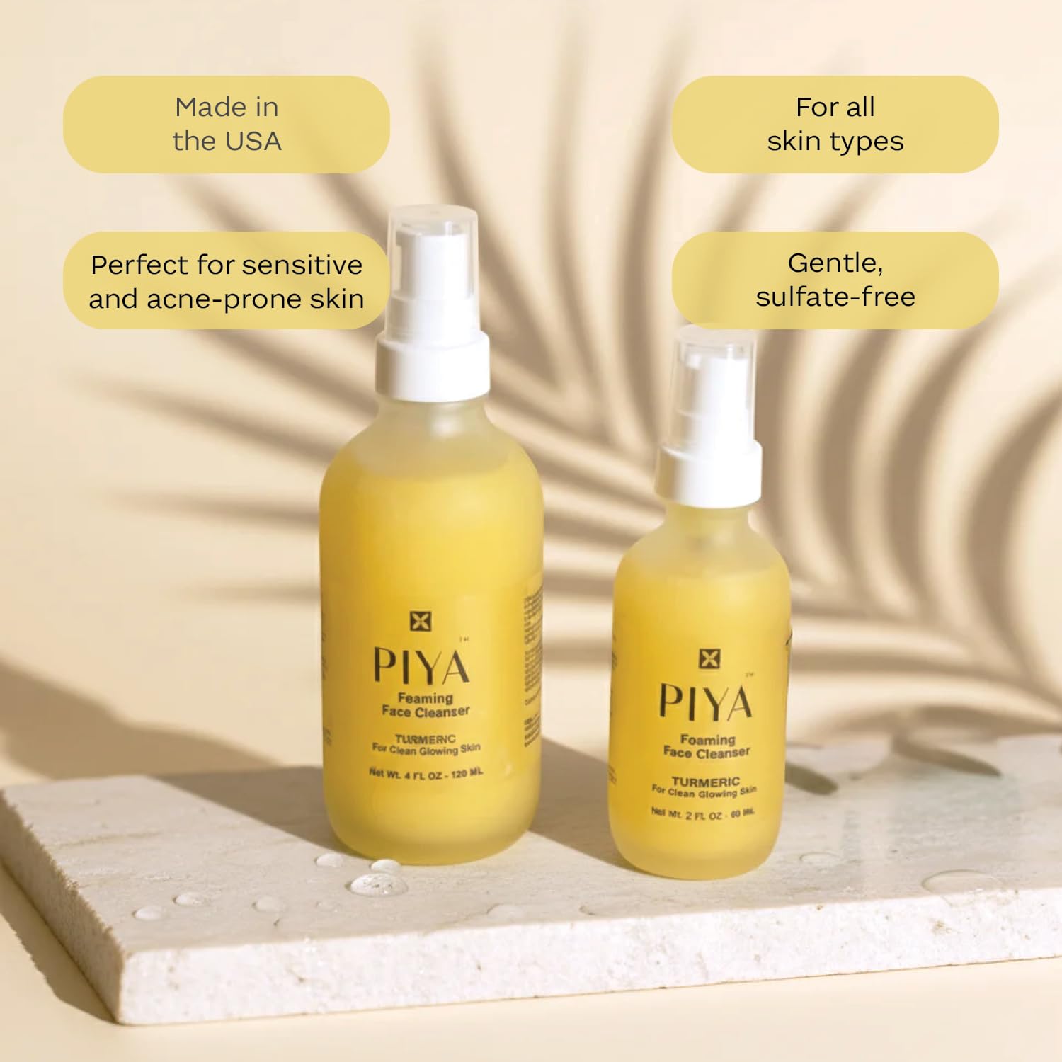 Piya Turmeric Glow Cleanser – Gentle Foaming Face Wash with Botanical Oils for Bright, Balanced Skin - Daily Facial Cleanser (Pack of 1)