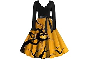 Women's Plus Size Halloween Dresses Long Sleeve Cocktail Swing Dress Skeleton Pumpkin...