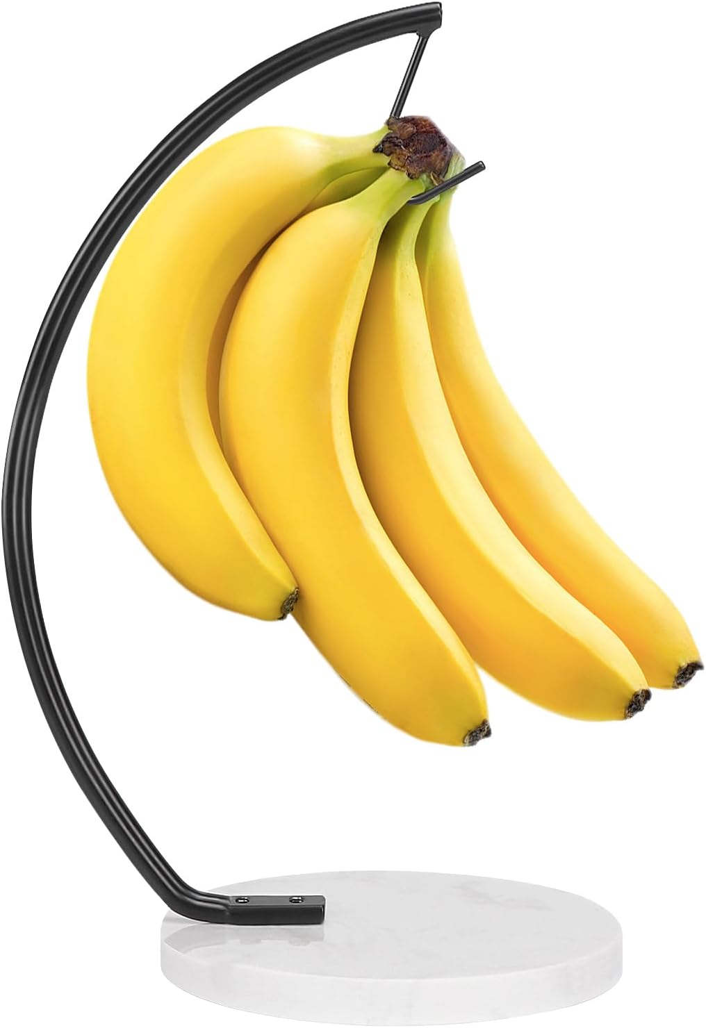 Livabber Banana Holder with Marble Base, Metal Banana Hanger Modern Tree Stand with Hook, Durable Banana Keeper Fresh Fruit Storage Organizer Freestanding for Kitchen Countertop (Black, Single Hook)