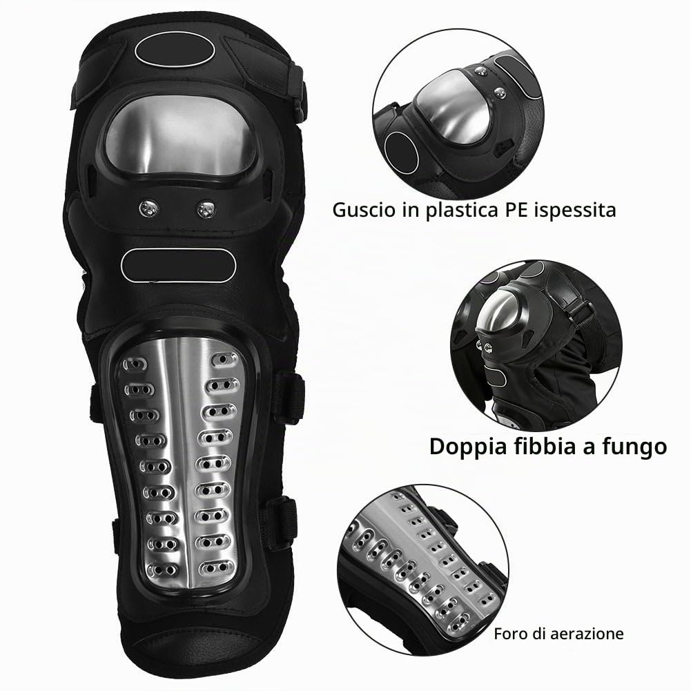 Ginocchiera per Moto Professionali,2 Pezzi Moto Motocross Ciclismo Ginocchio in Lega di Acciaio Inox ed EVA,Design Ergonomico Protezioni Parastinchi Armature Set per Motocross Enduro,Nero