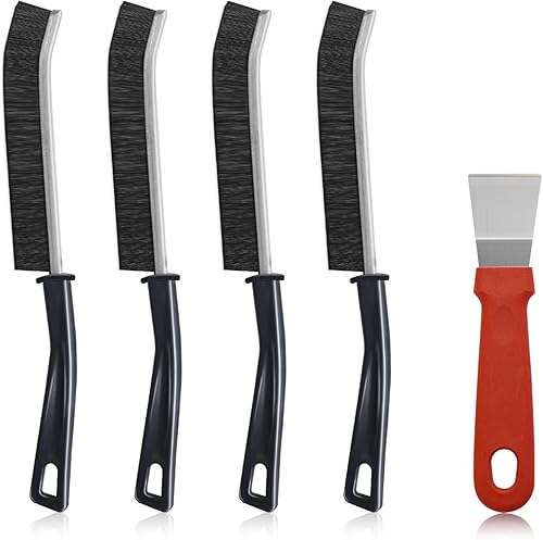 Cepillo de limpieza de hendiduras de cerdas duras, 4 + 1 cepillo multifuncional de limpieza de huecos para limpiar espacios estrechos, cepillo de