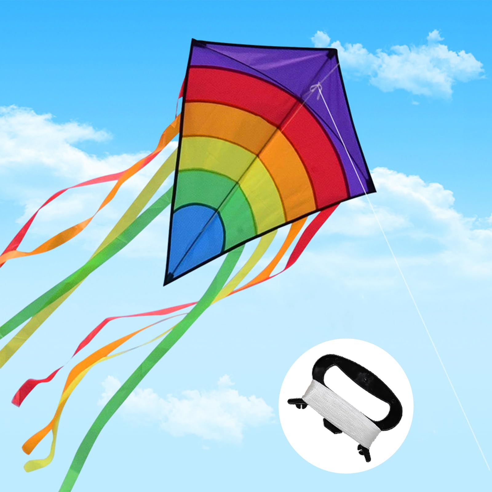 Drachen Kinder, Regenbogen Flugdrachen Kinderdrachen ab 3 Jahren - 64x75cm - inkl. 100m Drachenschnur und Streifenschwänze, Flugspielzeug Geschenke für Kinder