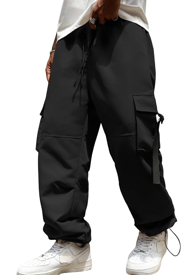 ZAFUL Baggy Cargo Pants for Men Casual Stretch Elastic Drawstring Parachute Pants Loose Fit Joggers with Multi Pockets
