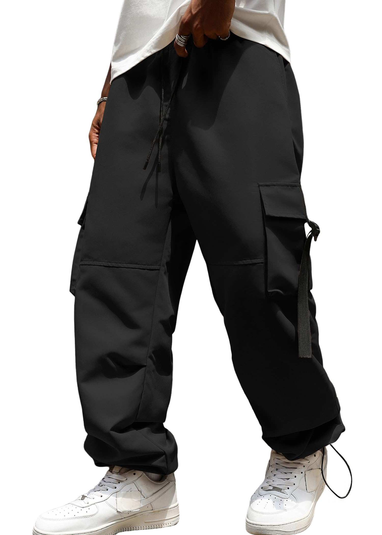 ZAFUL Baggy Cargo Pants for Men Casual Stretch Elastic Drawstring Parachute Pants Loose Fit Joggers with Multi Pockets
