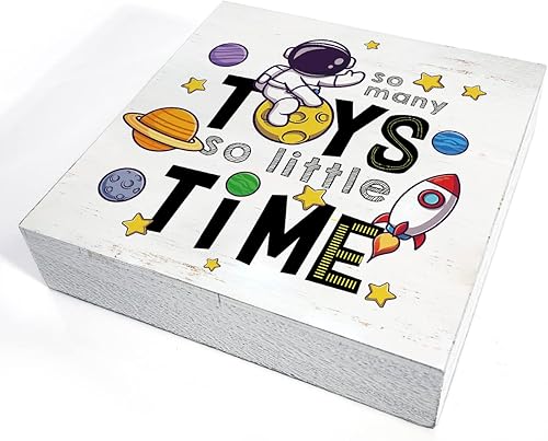 Miniatura 3 de Cartel de madera para cuarto de bebé planeta astronauta So Many Toys So Little Time Caja de madera exterior placa de bloque para pared mesa