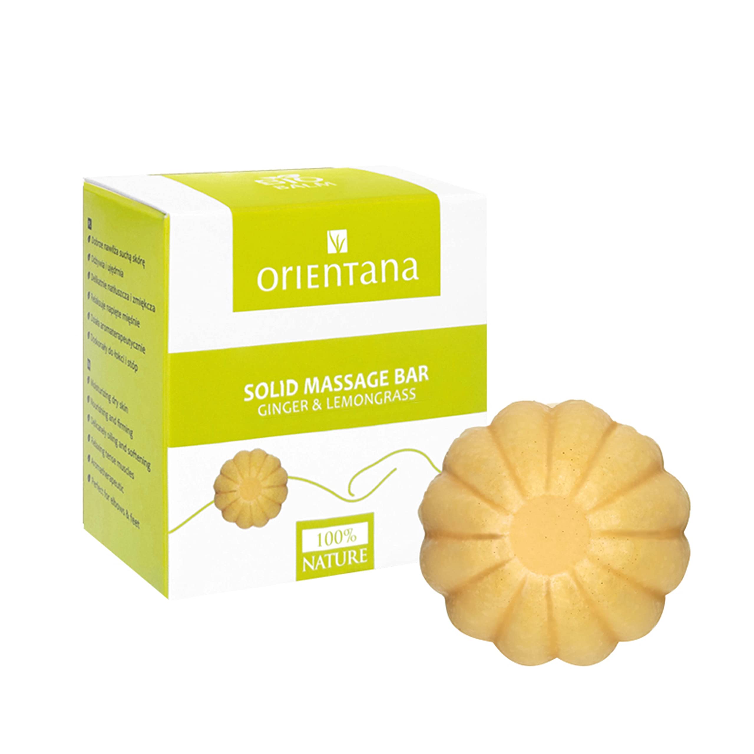 Orientana - Solid Balm Massage Bar Ginger & Lemongrass | 100% Natural & Vegan | Zero Waste | Rich in Plant Butters & Oils | Nourishing Moisturising | Against Cellulite - 60g
