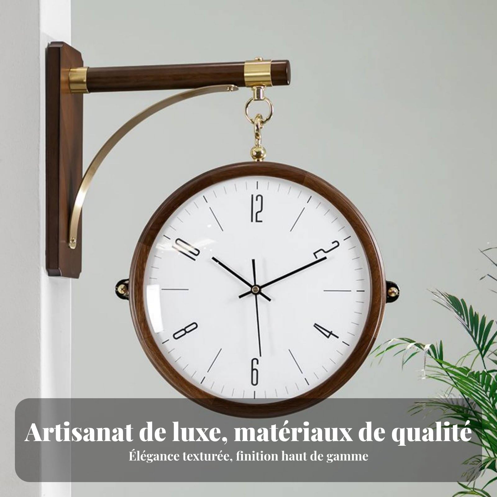 Baoblaze Orologio da Parete con Quadrante Doppio E Design Elegante in Legno Massello con Meccanismo Silenzioso Rotazione Completa Adatto per Ufficio, color to 12, Metalmv+Lega+Bianco+H