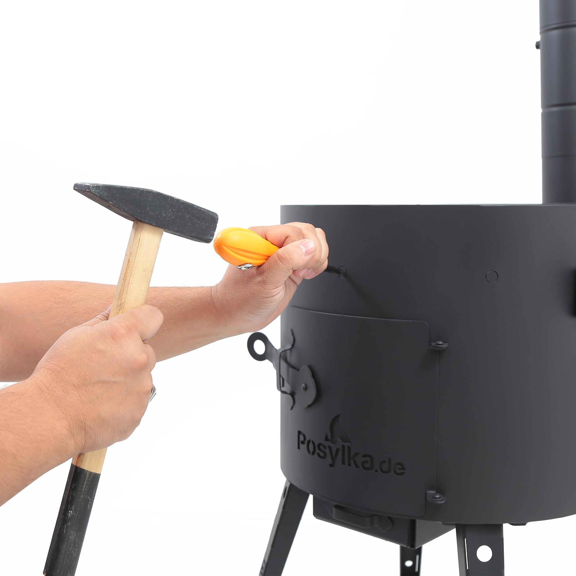 Utschak Feuerofen Ø 40 cm mit Thermometer & Gusseisen Topf 12 L, Ø 42,5 cm | Kazan-Set mit Deckel | Учаг Outdoor Feuerschale & Gulaschkanone | Usbekischer Kochtopf aus Gusseisen, Gartenküche